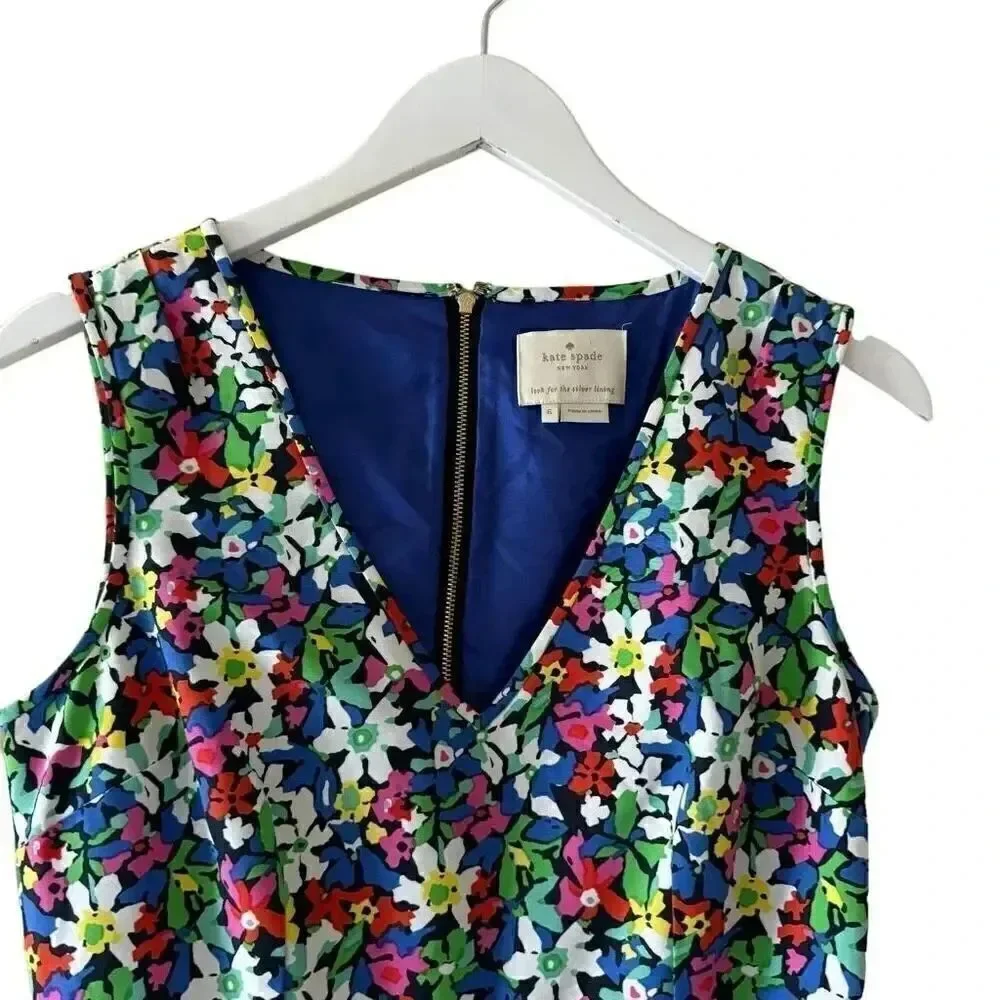 Kate Spade Mira In Full Bloom Floral Sheath Bright Blue Silk SZ 6 #2120